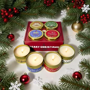 Christmas scented candle gift set with tin cans, soy wax decorative candles for holiday gifts.