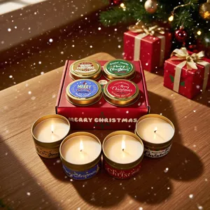 Christmas scented candle gift set, decorative tin soy wax candles for holiday decor.