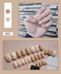 Detailed view showing 24pcs nude and marble pattern press-on nails for manicure R027