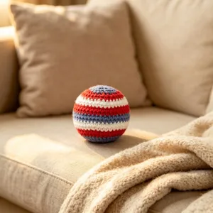 Handmade Crocheted Stress Relief Ball Woolen Yarn Red Blue White Striped Decorative Sandbag Toy Desk Ornament