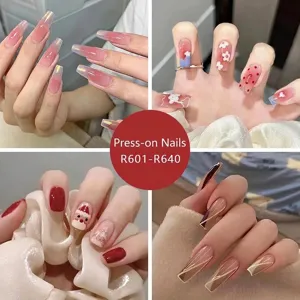 Press On Nails Kit Aurora Gradient Sweet Style Fake Nails With Glue For Women Girls Artificial Nail Art Manicure Decor