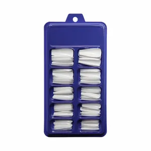 Uñas postizas blancas tipo bailarina en caja azul de 10 compartimentos para DIY