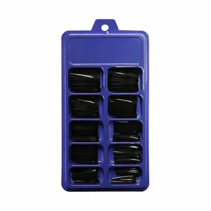 Uñas postizas largas tipo bailarina color negro en estuche azul de 10 compartimentos