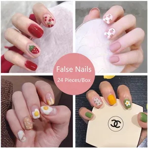 Cute Fruit Floral Pattern Press On Nails Reusable False Nails With Glue For DIY Manicure Women Fashion Nail Art Supplies