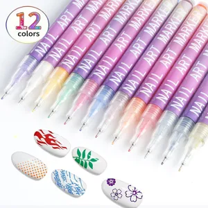 12-color nail art marker set for DIY drawing and acrylic paint detailing on nails.