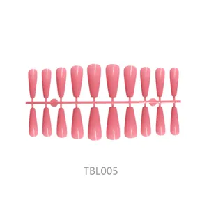 Set of 24 long coffin ballet pink artificial fake nails on a strip for professional manicure