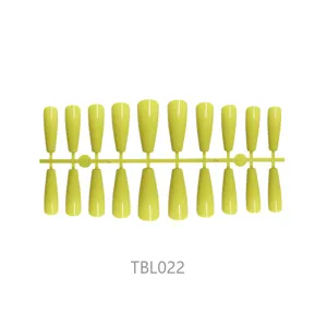 Professional long ballerina press-on nails in glossy lime green solid color set