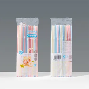 Set van 50 kleurrijke flexibele plastic wegwerprietjes voor diverse koude dranken