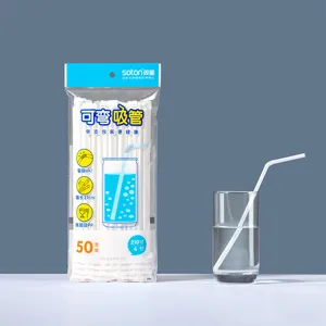 Flexibele rietjes, per stuk verpakt 6x210mm voedselveilige kunststof rietjes voor milkshakes.