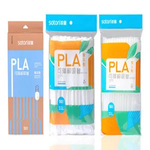 Disposable biodegradable PLA drinking straws in box and bag packaging for eco-friendly use