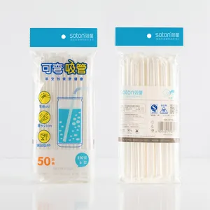 Wegwerp buigbare plastic rietjes individueel verpakt 50st 6x210mm voor melkthee en koude dranken.