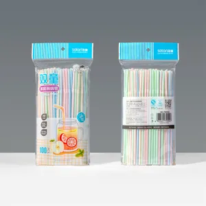Flexibele gekleurde plastic wegwerprietjes voor drankjes, food grade PP materiaal, 100 stuks.