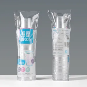 Vista detallada de vasos de plástico desechables transparentes, capacidad de 145ml, uso doméstico.