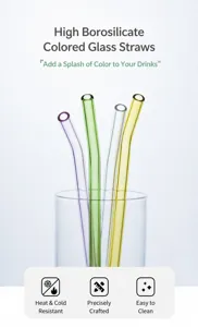 Colorful borosilicate glass straw transparent heat-resistant drinking straw detail view
