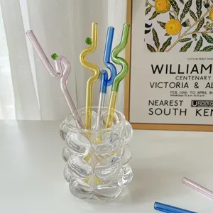 Ins Colorful Glass Drinking Straws Heat-Resistant Twisted Coffee Stirring Rods Reusable Cute Curve Glass Straws For Home Kitchen Drinkware