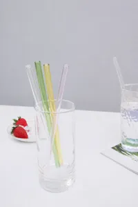 Colorful glass straws set, transparent reusable drinking straws for juice and water