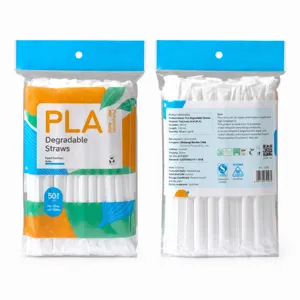 Pajitas Desechables Biodegradables PLA Ecológicas Resistentes al Calor Enueltas Individualmente Para Bebidas Frías Té con Leche Fiesta