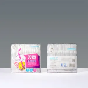 Detailed view of Shuangtong food grade PP plastic bubble tea bent drinking straws 100pcs pack.