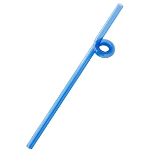 Blue glass drinking straw with cute curly loop design reusable heat-resistant beverage stirrer