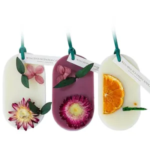 Handmade floral scented wax tablets with dried flowers and hanging ribbon