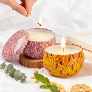 Aesthetic 12-pack scented candle set in decorative floral metal tins for home fragrance