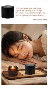 Scented soy wax candle in black glass jar with gift packaging, perfect for home fragrance relaxation.