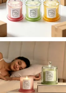 Set de vela aromática con campana de cristal, cera de soja natural, decoración acogedora.