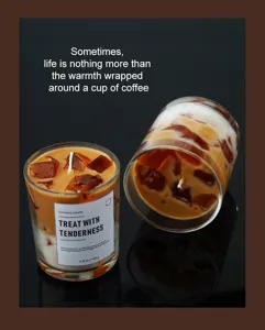 Geurkaars met creatief koffie-ijsblokje design, langdurige rookvrije sojawas aromatherapie.
