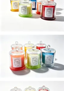 Vela aromática de cera de soja con campana de cristal de colores para el hogar.