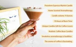 Espresso martini scented candle with coffee bean decor, 9oz soy wax candle for home decor.