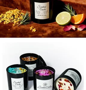 Candela profumata artigianale in cera di soia in vaso nero per decorazione stanza