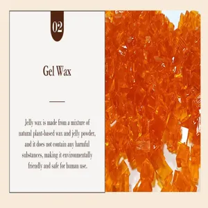 Close-up van transparante oranje gelwasdeeltjes, premium materiaal voor kaarsen.