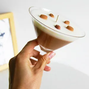 Italian coffee scented candle in a martini glass shape, romantic atmosphere gift for holidays.