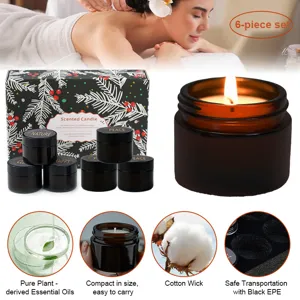 Scented candle set with natural plant essential oils, amber glass jars and gift box.