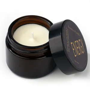 Amber glass jar scented candle detail, natural soy wax, clean burn, home decor fragrance.