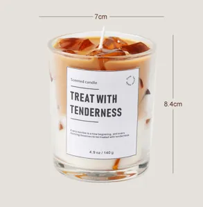 Geurkaars in glas met koffie ijsblokje ontwerp, sojawas aromatherapie voor huisdecoratie.