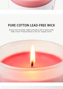 Scented soy wax candle detail shot, pure cotton lead-free wick for clean smoke-free burning.