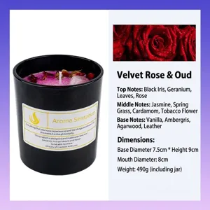 Detailansicht der Aroma Sensation Duftkerze Samtrose und Oud mit den genauen Abmessungen