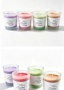 Scented candles in frosted glass jars, natural soy wax home fragrance gifts for relaxing.