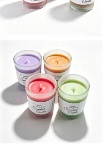 Scented soy candles set in frosted glass jars, smokeless home fragrance aromatherapy gifts.