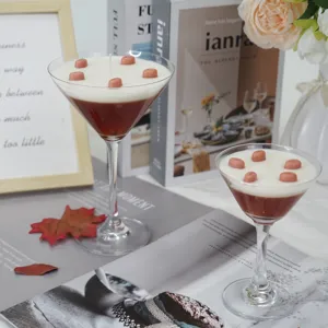Martini glass scented candle with coffee bean decor, perfect for romantic room decoration.