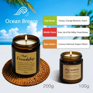Scented soy wax candles in amber jars 200g and 100g set for home fragrance and gifting.