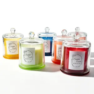 Velas aromáticas de cera de soja en tarros de vidrio con tapa, velas decorativas.