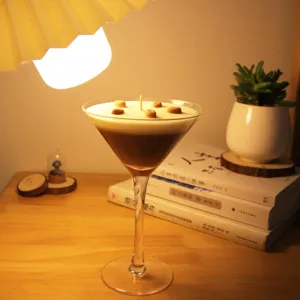 Italian coffee scented candle in martini glass with coffee bean design for romantic home decor.
