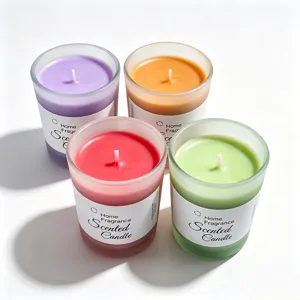 4-pack scented candles in frosted glass jars, natural soy wax, ideal for home decor & gifts.