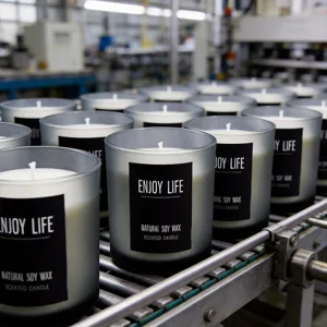 Smokeless soy wax scented candle in frosted glass jar, ideal for home decor and relaxing ambiance.