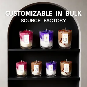 Scented soy wax candles in gradient coffee glass cups, long-lasting home aromatherapy gift.