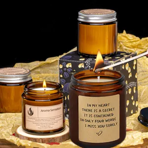 Aromatherapy Soy Wax Scented Candle Amber Glass Jar Natural Essential Oil Scented Candle Gift Set For Home Decor