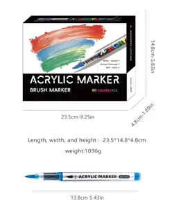 set de 60 rotuladores acrílicos con punta de pincel para dibujo artístico y manualidades.