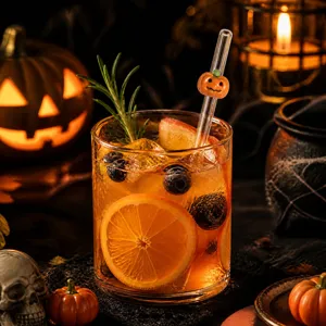 Halloween Glass Drinking Straws Transparent Heat Resistant Pumpkin Ghost Bat Spider Reusable Drinkware With Brush